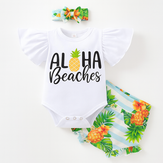 Aloha Beaches Pineapple Baby Romper & Headband