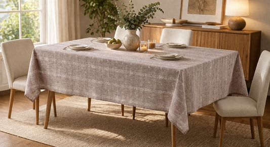 Khaki Rustic Jacquard Striped Woven Tablecloth