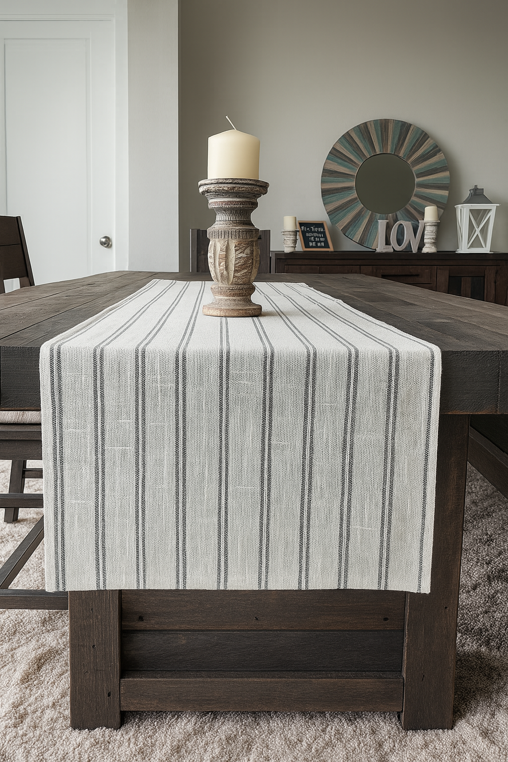 TBL0065 - Grey Striped Linen-Poly Table Runner