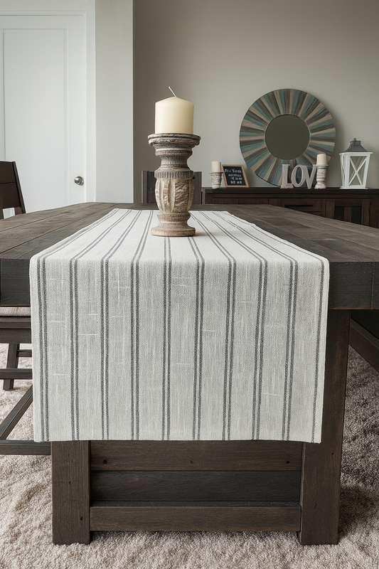 TBL0065 - Grey Striped Linen-Poly Table Runner