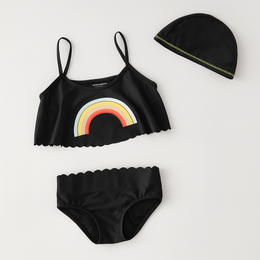 Black Rainbow 3-Piece Toddler Girl Swimwear Set