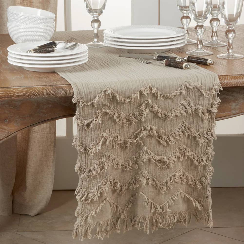 1872 - Natural Chevron Fringe 16"X72" Table Runner