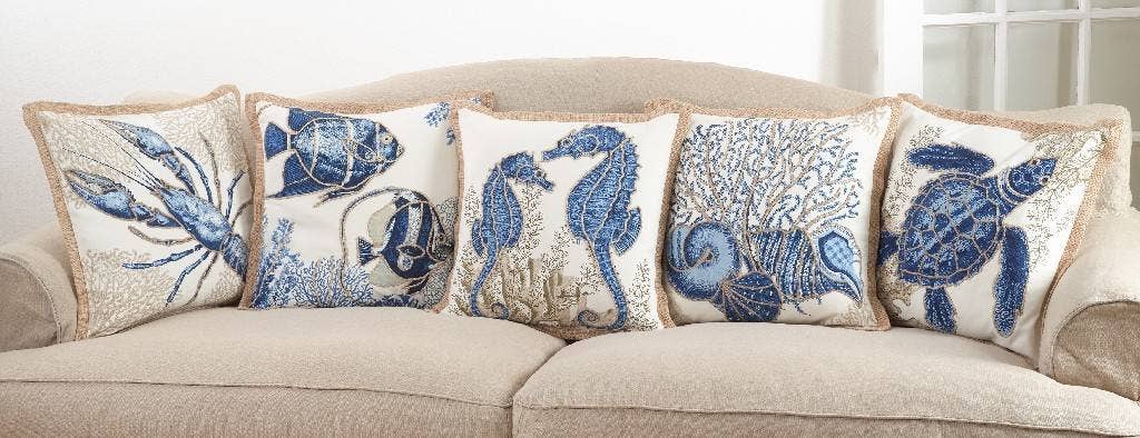 5436 - Sea Creature Nautical Down-Filled Cotton 20" Throw Pillow