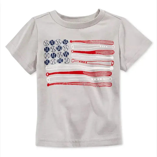 Gray Boys' USA Flag Baseball Bats Graphic Cotton Tee