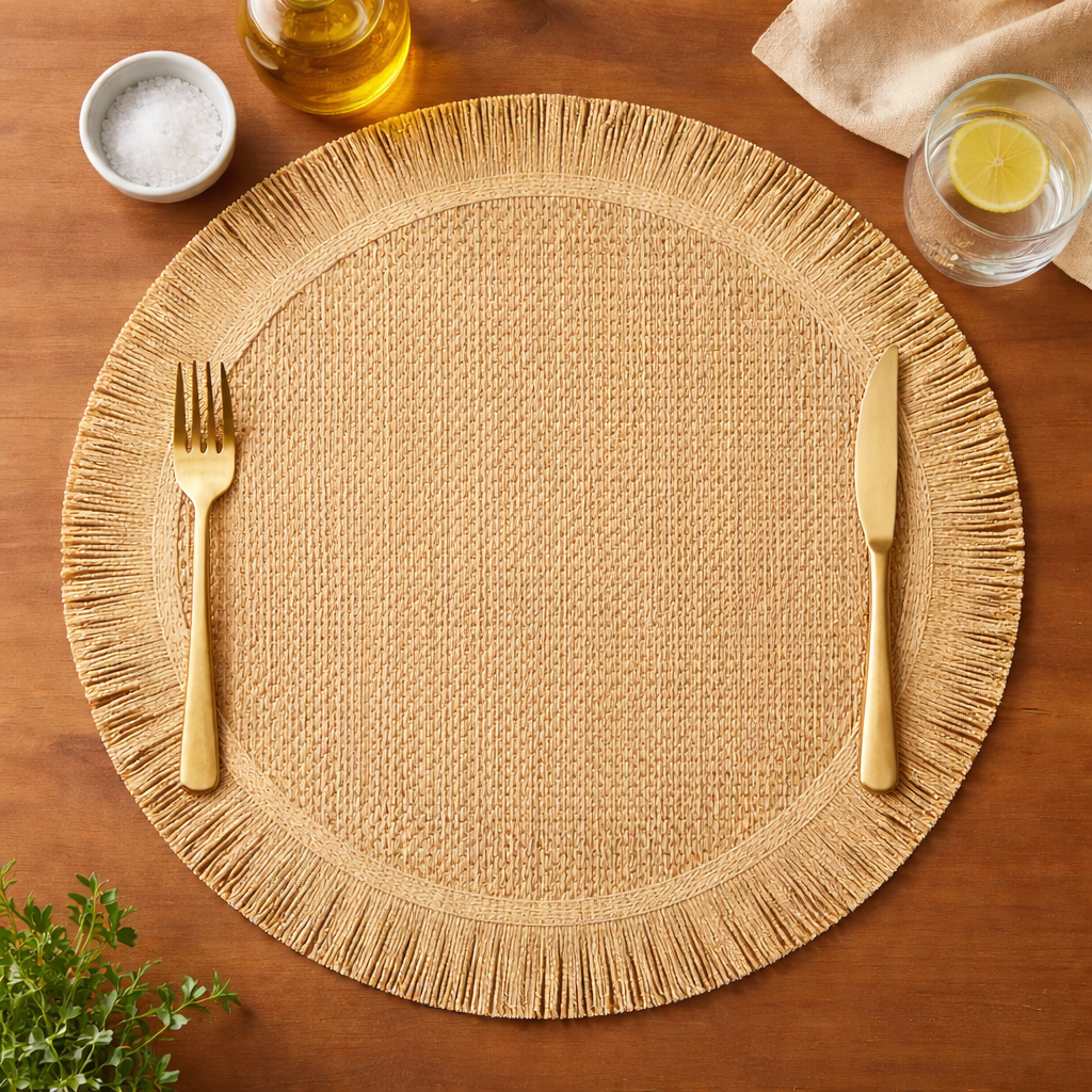 Natural Braided Woven 15" Placemat with Fringe