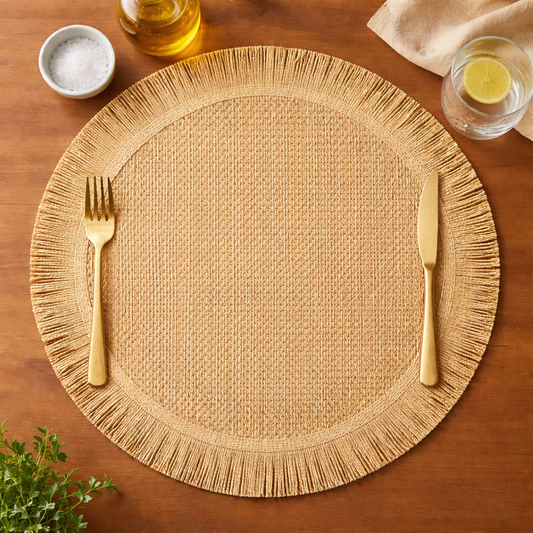 Natural Braided Woven 15" Placemat with Fringe