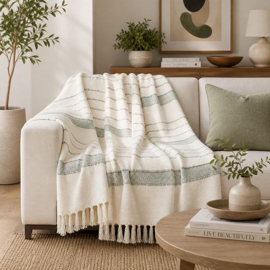 Classic Woven Striped Cotton 50x60 Inch Throw Blanket