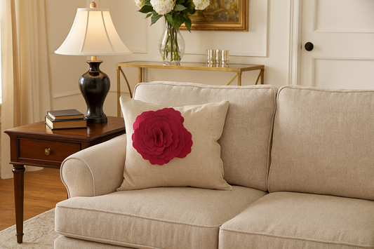 2097 - 3D Fuchsia Rose Linen Blend Natural18" Filled Throw Pillow