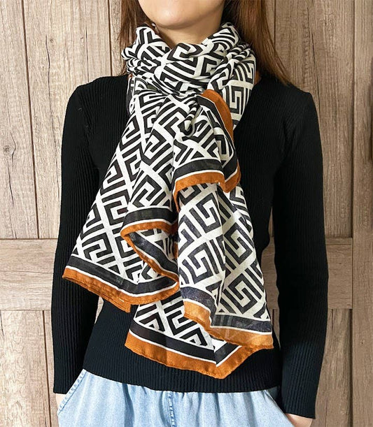 Black Geometric Maze Pattern Women's Shawl Scarf