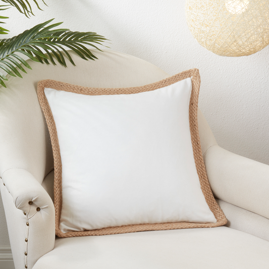 24137 - Ivory Jute Braided Down Filled 20" Throw Pillow