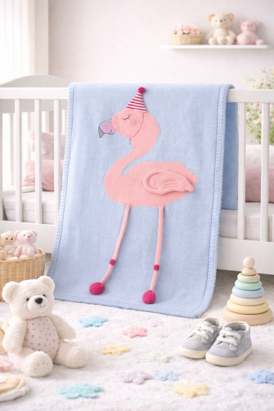 Blue Flamingo Crib Nursery Blanket