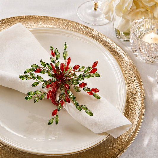 Red and Green Beaded Flower Napkin Ring