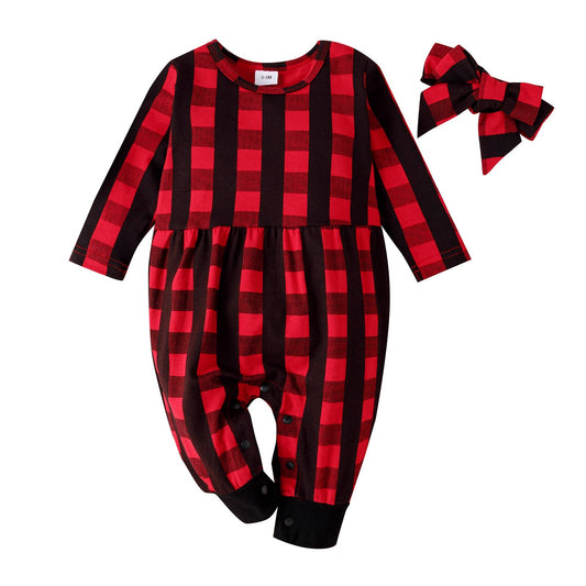 Red & Black Plaid Baby Romper & Headband
