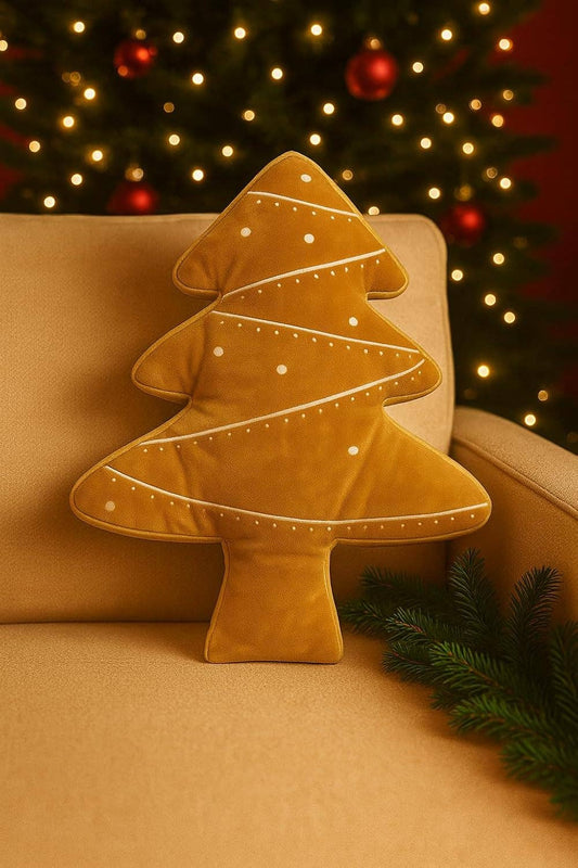 PLW0180 - Gold Velvet Christmas Tree Filled Throw Pillow - 16"x22"