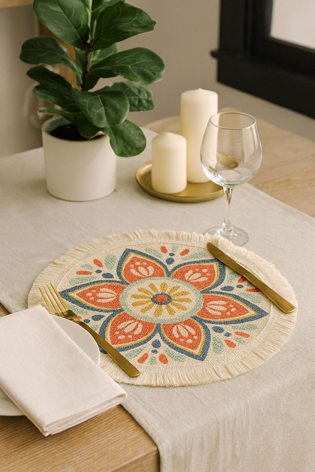 PM0023 - Tropical Red Flower Cotton Woven 13" Round Placemat