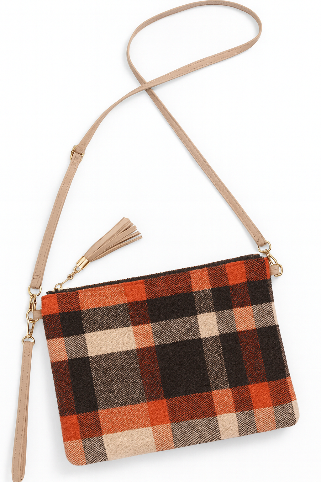 Classic Brown Plaid Crossbody Clutch Pouch