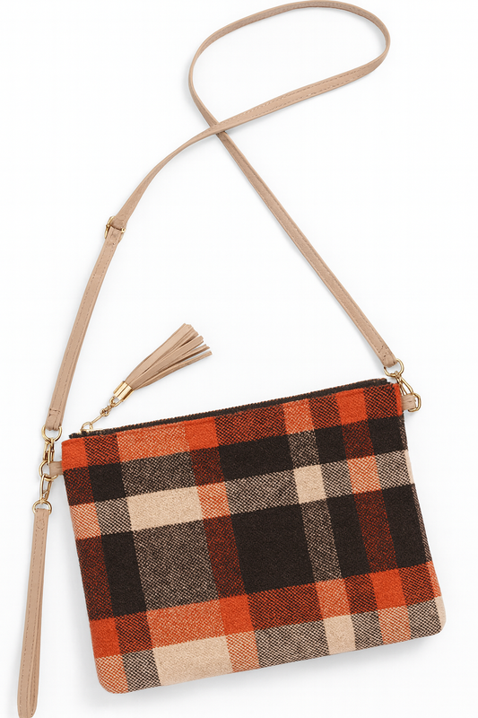 Classic Brown Plaid Crossbody Clutch Pouch