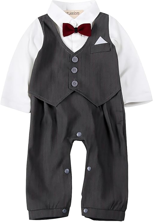 Classic Grey Baby Tuxedo Romper