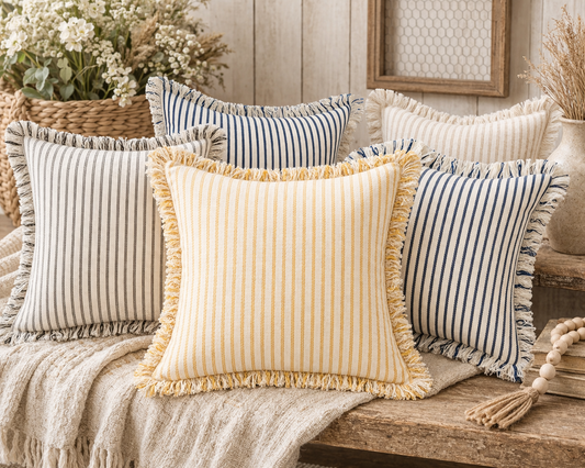 Coastal Striped Cotton Blend Throw Pillow