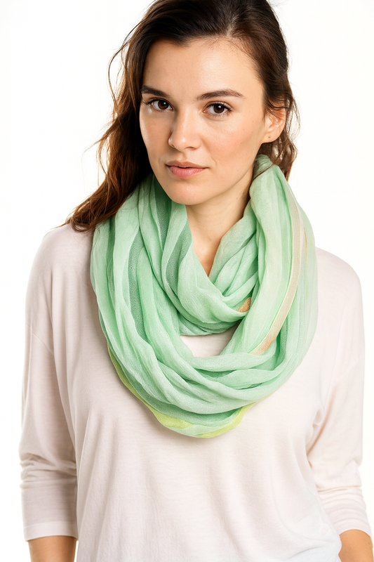 Mint Green Striped Infinity Scarf