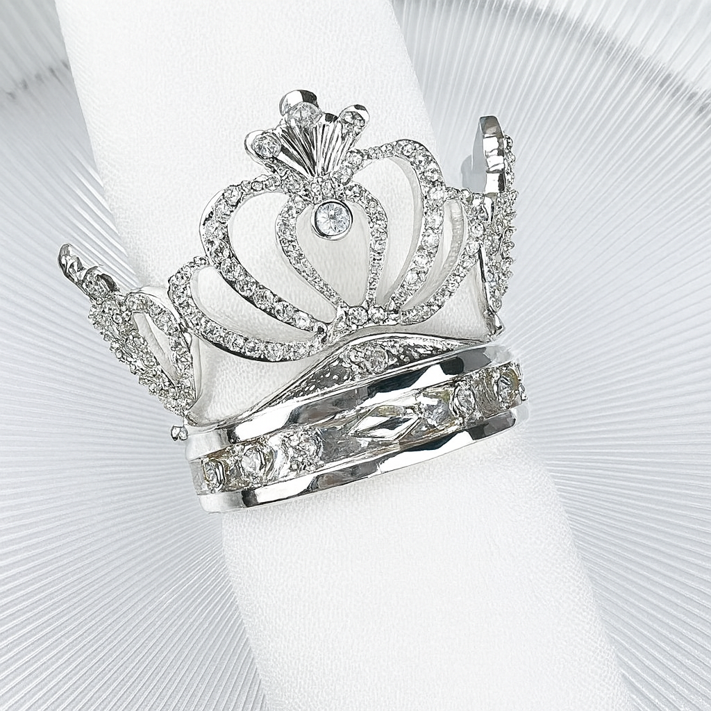 NR0179 - Silver Jeweled Crown Metal Napkin Ring