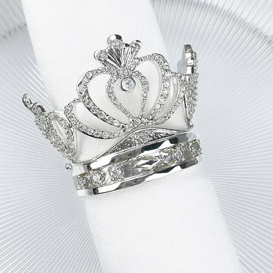 NR0179 - Silver Jeweled Crown Metal Napkin Ring