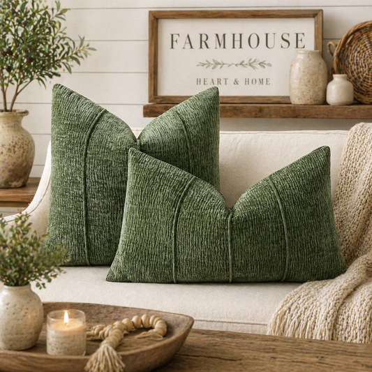Green Textured Stripe Throw Pillow