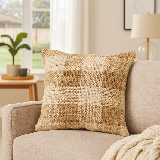 4555 - Woven Cotton Jute Natural 18" Throw Pillow