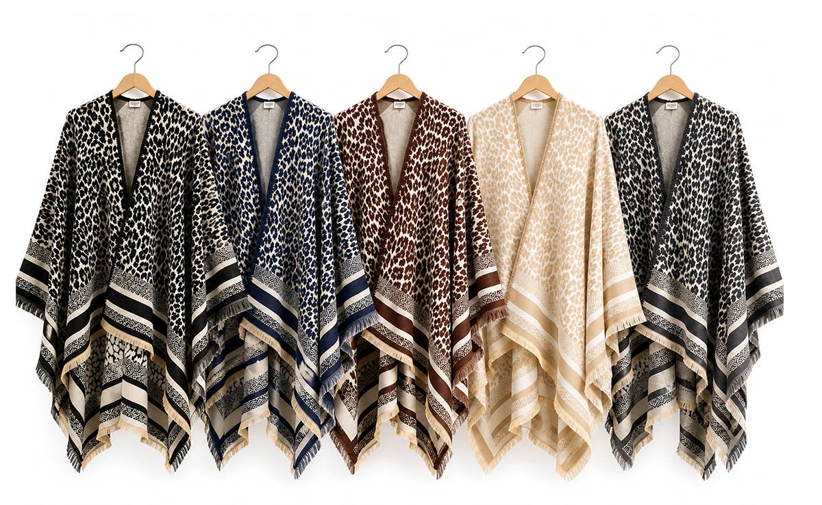 Leopard Cashmere-Feel Shawl Wrap Poncho