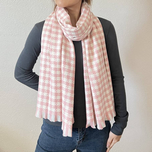 Pink Windmill Pattern Woven Cashmere Scarf