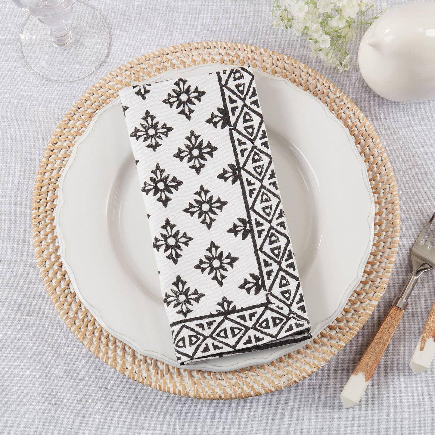 1505 - Geometric Cross Block Print Cotton 20" Cloth Napkin