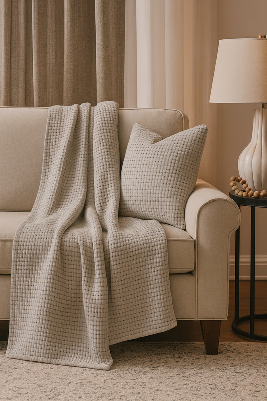 TH563 - Grey Pure Cotton Line-Stitch Throw Blanket