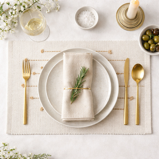 Yellow Hand Stitched Stripe Cotton 13"X19" Placemat