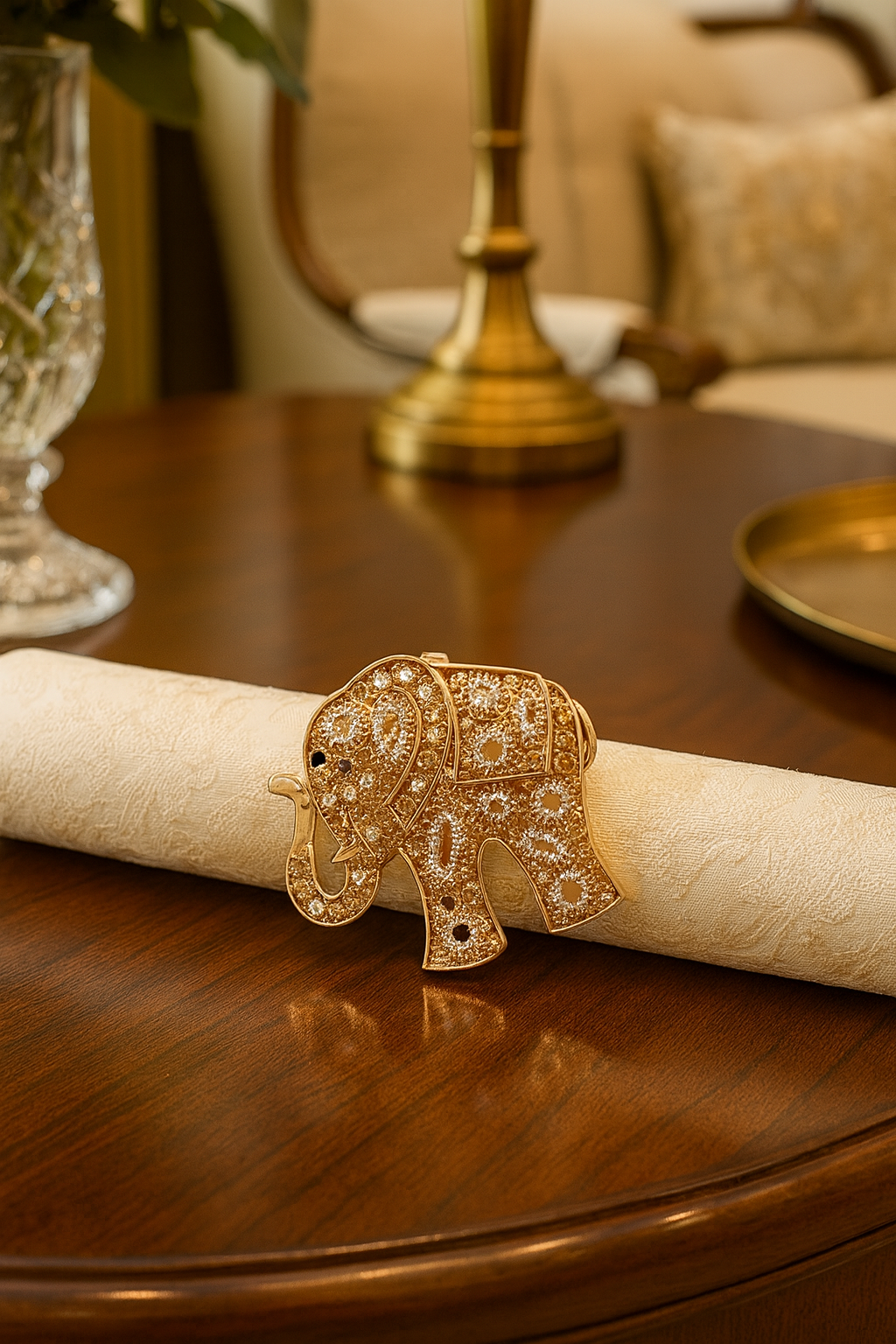CH023 - Gold Jeweled Elephant Napkin Ring