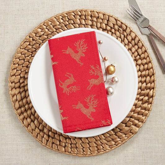 8789 - Gold Reindeer Print Red 20" Dinner Napkin