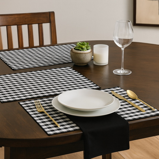 Black & White Plaid  Reversible Placemat - 14"x20"