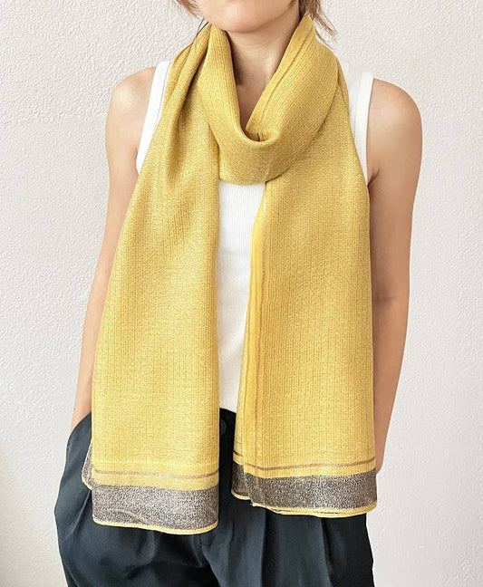 Yellow Gold Shimmering Striped Silk Blend Wrap Scarf