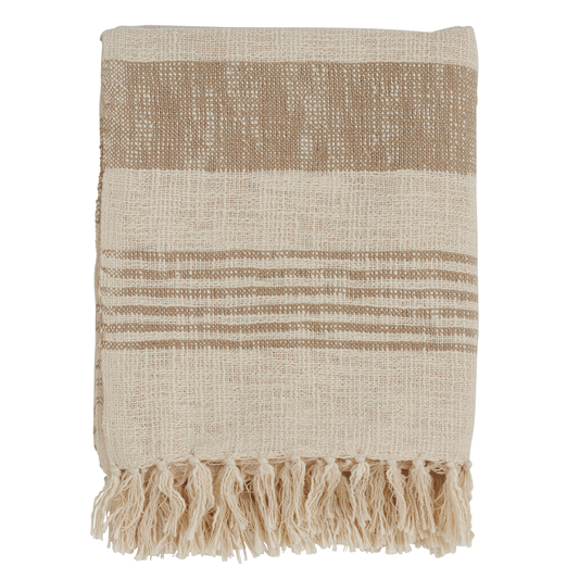 TH387 - Natural Striped & Tasseled Cotton Throw Blanket