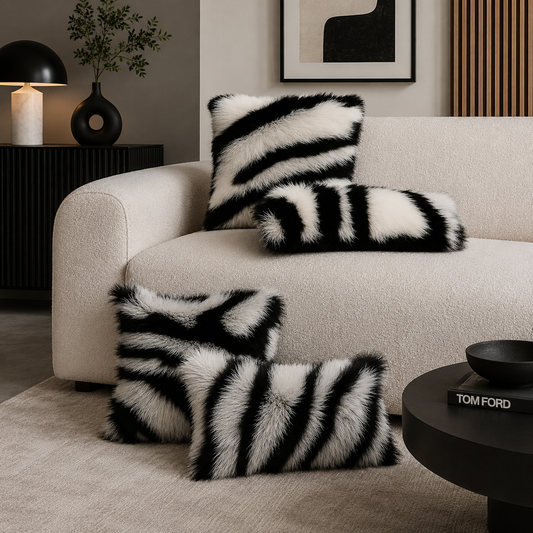 Zebra Stripe Faux Fur Fluffy Throw Pillow