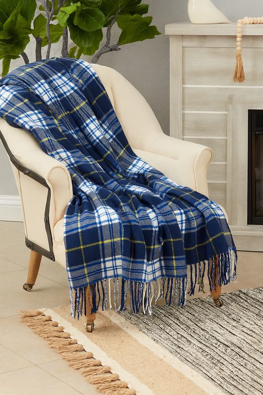 CTH123 - Navy Tartan Plaid Cozy Festive 50X60 Inch Throw Blanket
