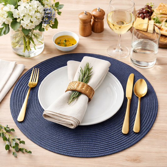Blue-Grey Woven Round 14" Round Placemat