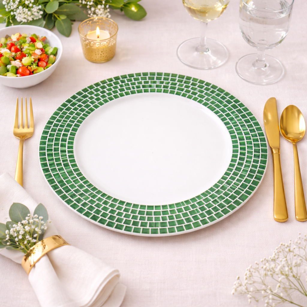 Green Tile Border 13" Charger Plate