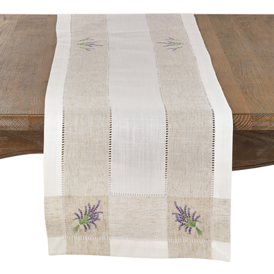 2234 - Embroidered Lavender Hemstitch Table Runner