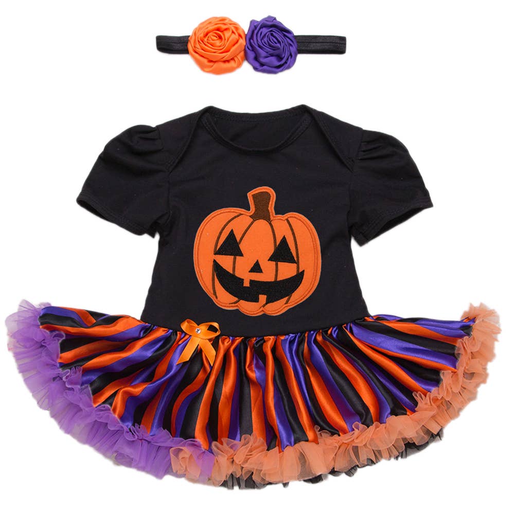 Black Multi Halloween Pumpkin Tutu Dress Romper