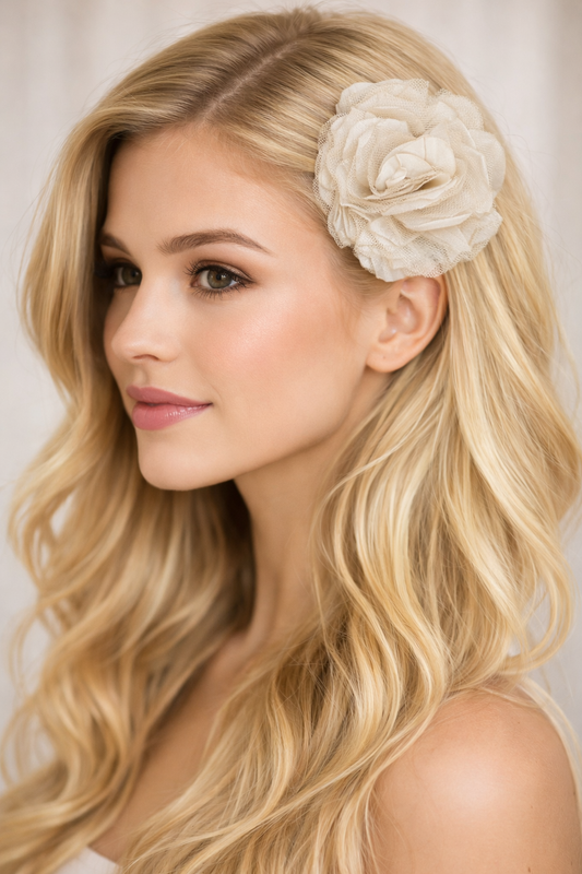 Linen 3.5" Tulle Flower Hair Clip