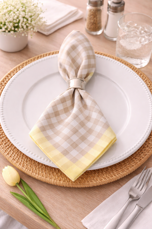Beige Gingham Contrast Cotton Napkin – 20" x 20"