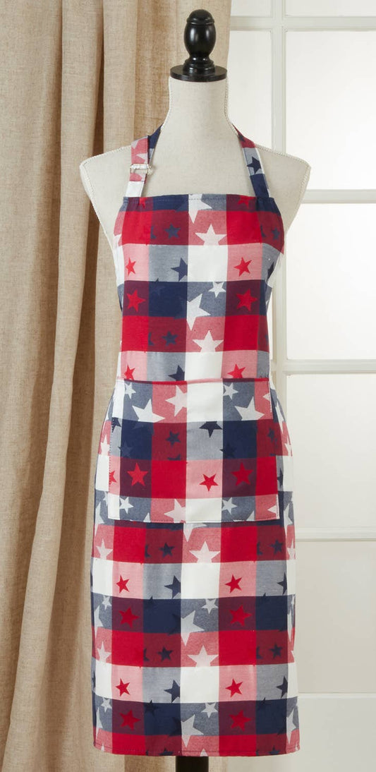 1776 - Americana Check Cotton Blend Full-size Apron with a Pocket