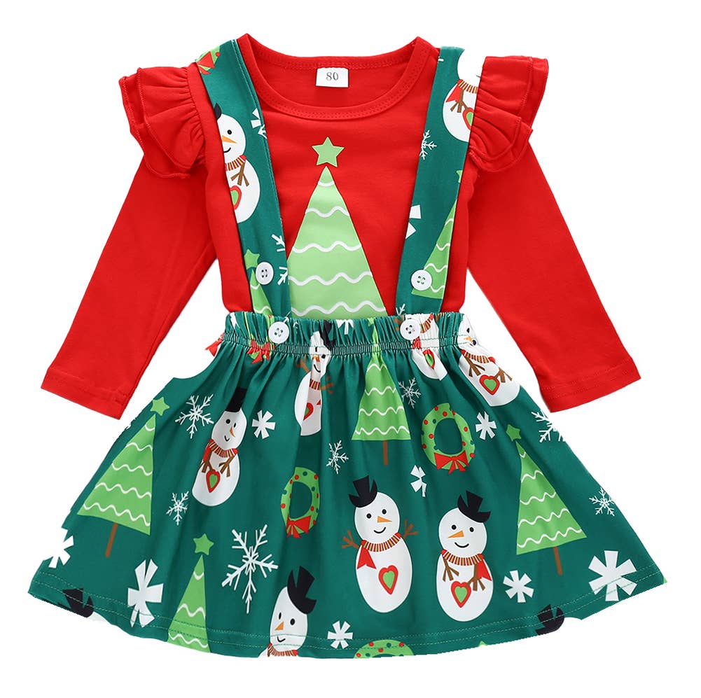 Christmas Tree Baby Girl Blouse and Suspender Skirt