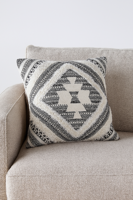 PLW0146 - Black & White Tufted Boho 20-Inch Throw Pillow