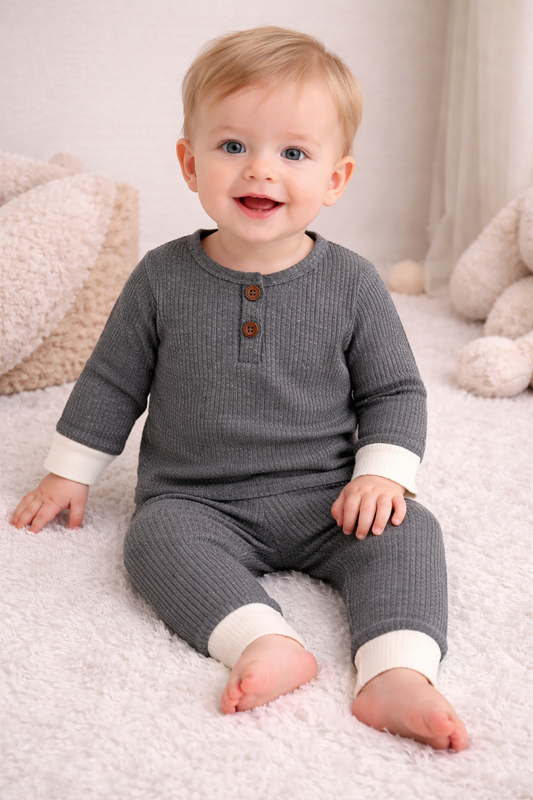 Grey Henley Top and Pants  2-Piece Baby Outfit